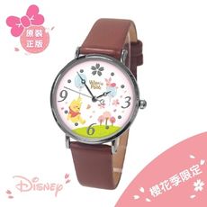 【Disney迪士尼】櫻花季小熊維尼皮帶手錶(正版授權)