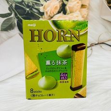 ☆潼漾小舖☆ 日本 Meiji 明治 HORN 石臼挽抹茶 抹茶可可風味 夾心餅乾 53g