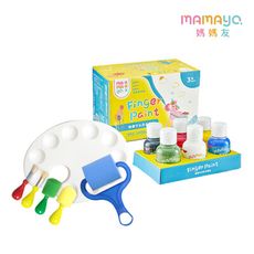 【mamayo】可水洗無毒手指膏-基礎6色+繪畫筆刷工具6件 套組