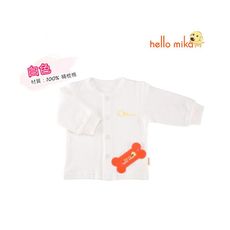 hello mika 米卡 精梳棉嬰幼兒提花長袖前開扣上衣 ( 白色2入)