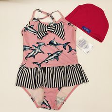 雷氏吉兒Let's jet 連身泳裝 兒童泳衣 可調整細肩帶 A2252-07 粉紅鯊魚 附泳帽
