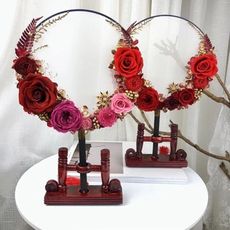 永生花DIY，婚禮季新娘結婚紗拍照道具，幸福和美團扇材料包 (附製作說明圖紙)，尺寸直徑22*高34