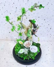 永生花玫瑰巨型玻璃罩，綠色天使，尺寸15*25cm