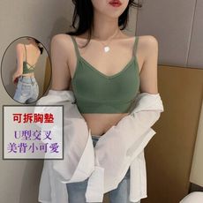 (附薄襯墊)韓系露背內搭平口。U型交叉美背小可愛