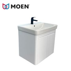 洗樂適衛浴-美國MOEN摩恩衛浴60CM方型瓷盆+PVC發泡板雙門浴櫃+MOEN霧黑龍頭