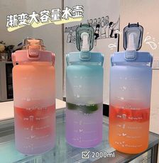 大容量彈跳蓋磨砂漸層色刻度運動水壺2000ML-贈吸管