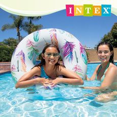 【INTEX】熱帶風格雙握把充氣泳圈-直徑97cm-3款可選 適9歲以上(58263)