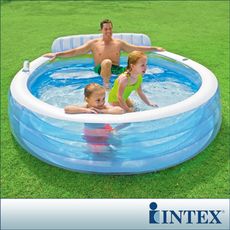 【INTEX】圓型藍色有靠背游泳池(57190)