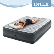 【INTEX】豪華型橫條加高內建電動幫浦雙人加大充氣床墊-寬152cm(64413)