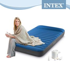 【INTEX】TPU充氣床附USB電動充氣幫浦單人加大-寬99cm(64011)