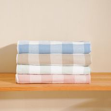 【HKIL-巾的專家】日系大格子蓬鬆棉圈/紗布雙材質純棉毛巾