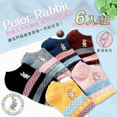 正版授權彼得兔素色精繡船襪（6入/組） 台灣製 彼得兔 比得兔 彼德兔 短襪 棉短 女襪 透氣襪