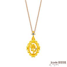 J'code真愛密碼金飾 古典玫瑰硬金墜子 送項鍊