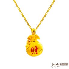 J'code真愛密碼金飾 真愛-袋來滿財黃金墜子-立體硬金款 送項鍊