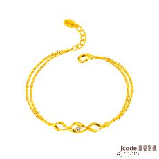 J'code真愛密碼金飾 柔美線條黃金手鍊-雙鍊款