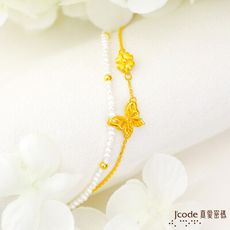 J'code真愛密碼金飾 真愛-花蝶飛舞黃金/天然珍珠手鍊-雙鍊款