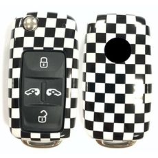 日本品牌 VW福斯SWITCH款智慧鑰匙殼 Golf TIGUAN 個性汽車鑰匙造型套(黑白格紋)