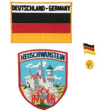 刺繡補丁帽子衣服修補貼 三件組天鵝堡地標 + 德國國旗刺繡+ 別針 熨燙貼章 熨燙貼