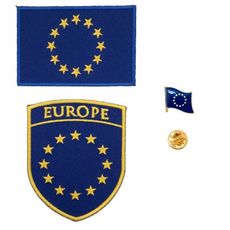 DIY繡片補丁貼 三件組歐盟盾牌刺繡+歐盟國旗刺繡+歐盟徽章 胸章 立體繡貼 裝飾貼 徽章 刺繡布貼