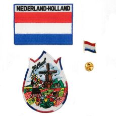 windmills 鬱金香風車村桑斯安斯地標刺繡+荷蘭國旗刺繡+金屬胸針補丁徽章布貼 三件組 布標