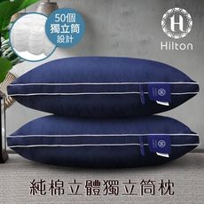 【Hilton 希爾頓】純棉立體獨立筒枕銀離子枕藍色