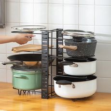 【fioJa 費歐家】8層雙邊鍋具收納架 廚房置物架 多層鍋具收納架 橫放鍋蓋架