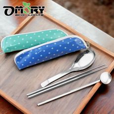 【OMORY】攜帶式不鏽鋼環保餐具3件組(匙.筷.吸管攪拌匙)
