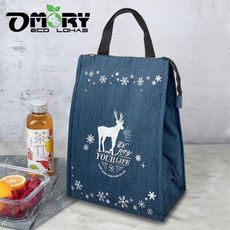 【OMORY】原創設計防水環保保溫保冷手提袋/便當袋-長形藍麋鹿