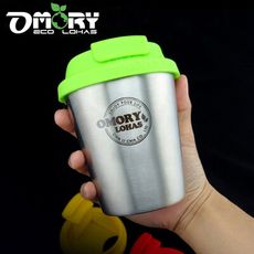 【OMORY】台灣製#304不鏽鋼隔熱杯350ml(附蓋)+吸管攪拌匙組(贈清潔刷)/不鏽鋼雙層杯