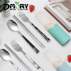【OMORY】Marbling大理石紋304不鏽鋼環保餐具4件組
