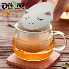 【OMORY】貓咪耐熱玻璃茶水分離花茶杯/泡茶杯/蘑菇杯-380ml