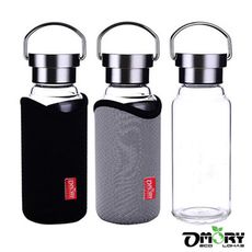 【OMORY】水晶玻璃隨身水瓶(附套)-550ml(2色)