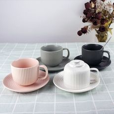 【韓國ERATO】韓式 條絨咖啡杯 咖啡盤 咖啡杯盤組 陶瓷杯盤 陶瓷咖啡杯 陶瓷咖啡盤 四色任選