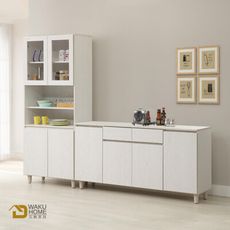 WAKUHOME 瓦酷家具Lotso自然日系白榆木8尺L型收納餐櫃A014-N113+N104