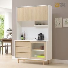 WAKUHOME 瓦酷家具Antony極簡北歐風白楓木4尺餐櫃組合A024-S671+672