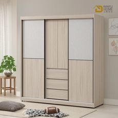WAKUHOME 瓦酷家具Sunrice自然日系淺灰橡6X7尺雙色推門衣櫃A014-K998