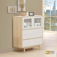 WAKUHOME 瓦酷家具Antony極簡北歐風白楓木3尺長虹玻璃收納櫃A024-S683