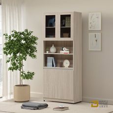WAKUHOME 瓦酷家具Sunrice自然日系淺灰橡2.6尺四門書櫃A014-K990