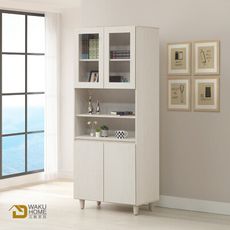 WAKUHOME 瓦酷家具Lotso自然日系白榆木2.6尺四門木腳書櫃A014-N113