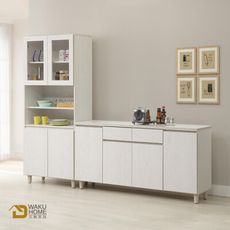 WAKUHOME 瓦酷家具Lotso自然日系白榆木8尺L型收納岩板餐櫃A014-N113+N104A
