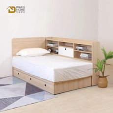 WAKUHOME 瓦酷家具Molly簡約韓系風三抽3.5尺床頭片型3件組(床頭片+床底+床邊櫃)