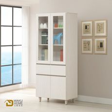 WAKUHOME 瓦酷家具Lotso自然日系白榆木2.6尺中抽木腳書櫃A014-N111