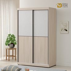 WAKUHOME 瓦酷家具Sunrice自然日系淺灰橡4X7尺雙色推門衣櫃A014-K997