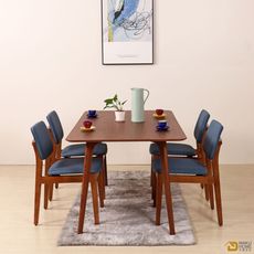 WAKUHOME 瓦酷家具  Nova北歐時尚北美松木椅(胡桃色+深藍色貓抓皮)B001-C401