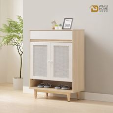 WAKUHOME 瓦酷家具Antony極簡北歐風白楓木2.7尺藤編鞋櫃(透氣門設計)