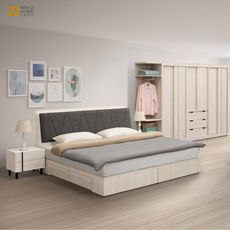 WAKUHOME 瓦酷家具 Ankara明亮簡約5尺標準雙人床-床頭箱+二抽收納床底 A023-A3