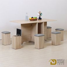 WAKUHOME 瓦酷家具Sunday日系原橡木多功能桌椅組(1桌6椅)B001-459