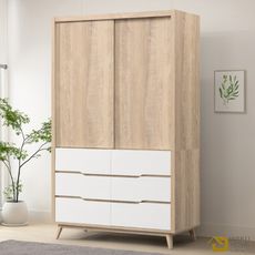 WAKUHOME 瓦酷家具Kenster原像雙色4X7尺推門6抽衣櫥A010-779