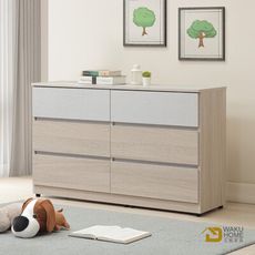 WAKUHOME 瓦酷家具Sunrice自然日系淺灰橡120cm六斗櫃A014-K981