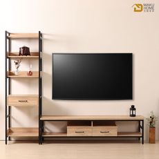 WAKUHOME 瓦酷家具 格萊斯原切木工業風中抽展示架+6尺電視櫃 B001-702+707-B